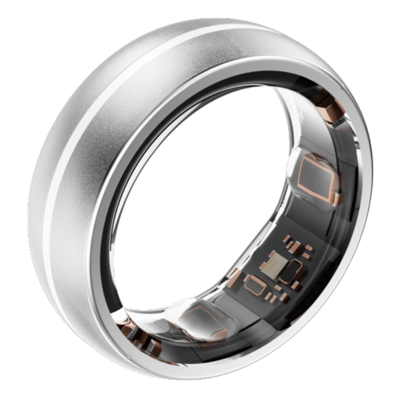 Silver aura ring with electronic components