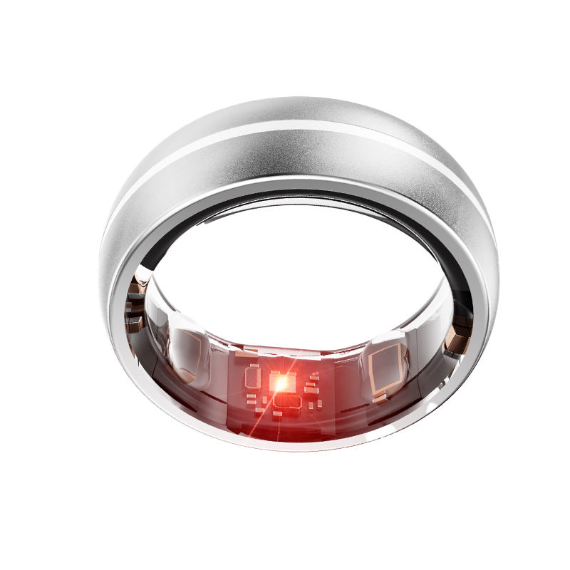 Silver aura ring with electronic components