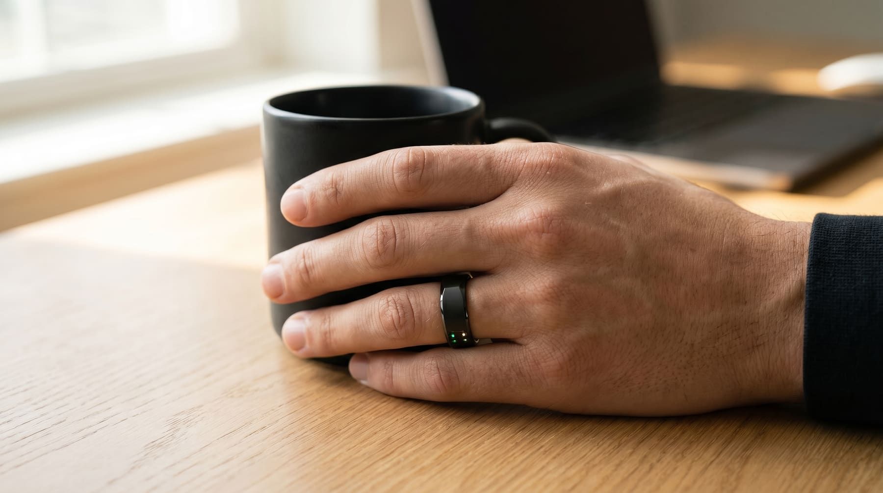 Aura ring worn during an everyday coffee break