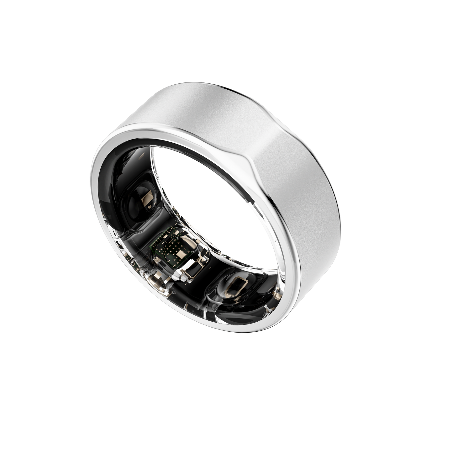 Silver aura ring with electronic components