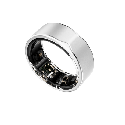 Silver aura ring with electronic components