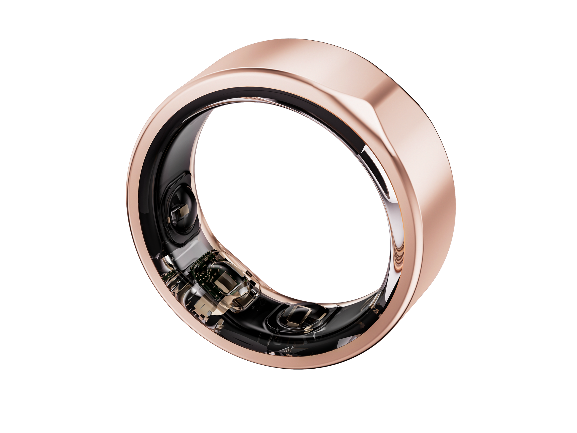 Rose Gold aura smart ring showing electronics