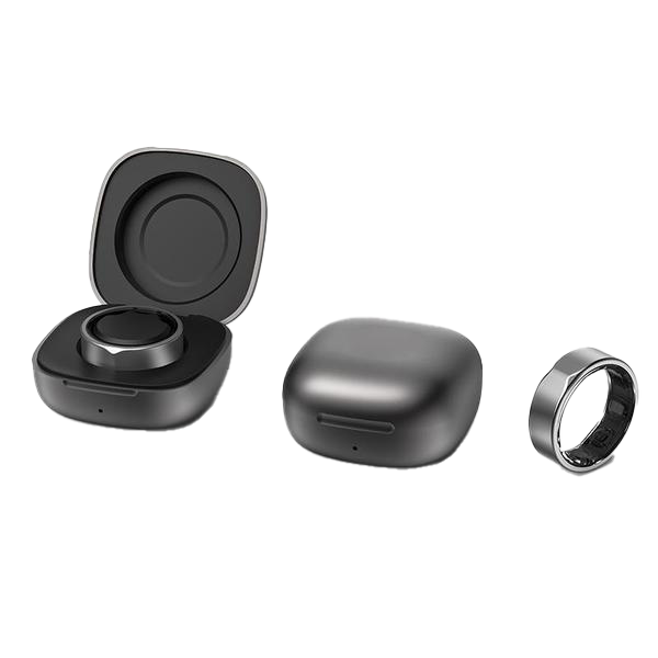 Black Aura ring in a charging case