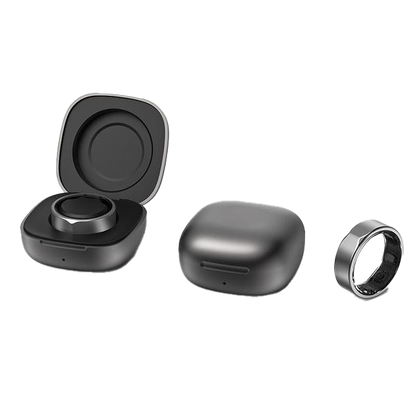 Black Aura ring in a charging case