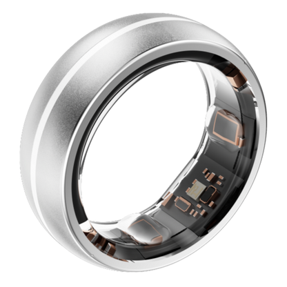 Silver aura ring with electronic components