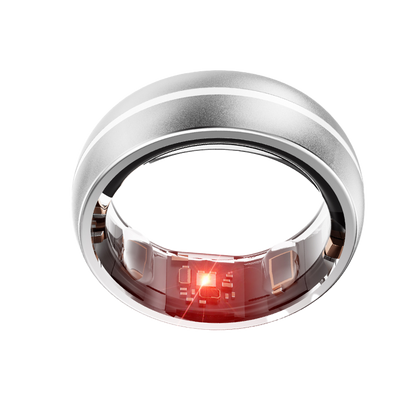 Silver aura ring with electronic components