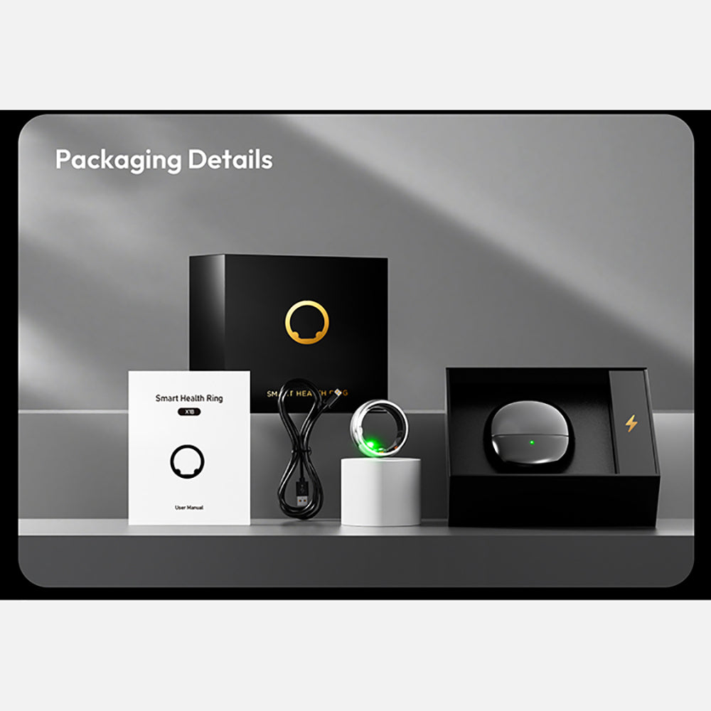 Packaging details of a smart health ring with accessories