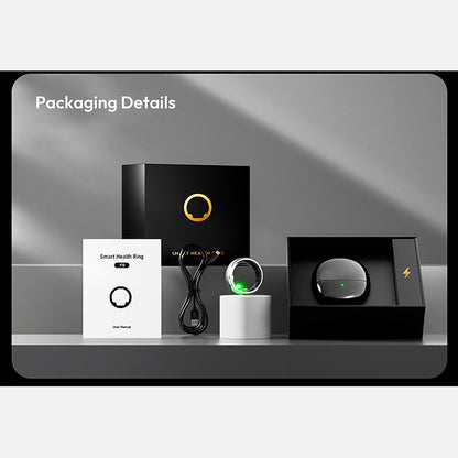 Packaging details of a smart health ring with accessories