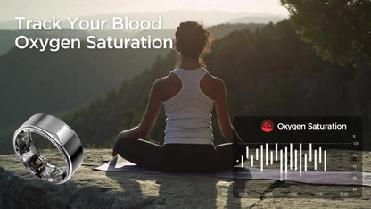 Person meditating with device tracking 