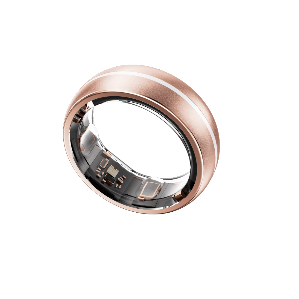 Rose gold aura smart ring with electronic components